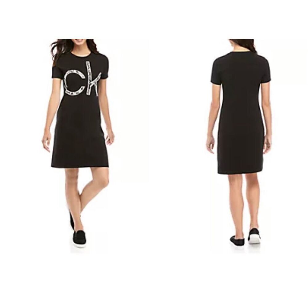 Womens Calvin Klein Snake Skin Print Black Jersey Knit Dress - Sz M